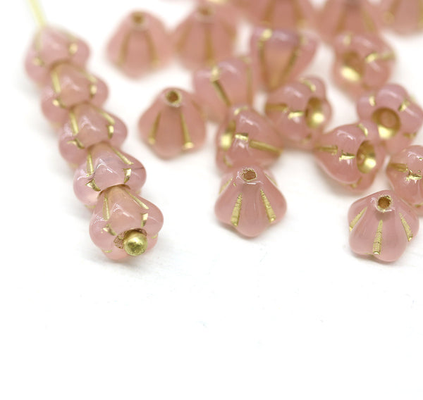 4x6mm Opal pink czech glass flower caps, 30pc
