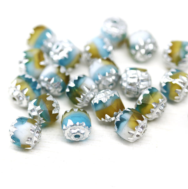 6mm Blue yellow cathedral Czech glass beads 20Pc