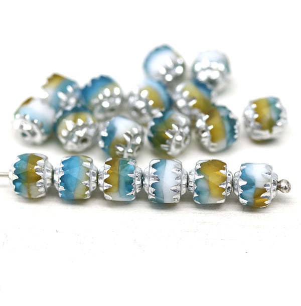 6mm Blue yellow cathedral Czech glass beads 20Pc
