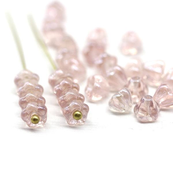 4x6mm Pale pink czech glass flower caps, 30pc