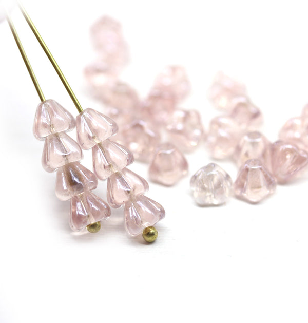 4x6mm Pale pink czech glass flower caps, 30pc
