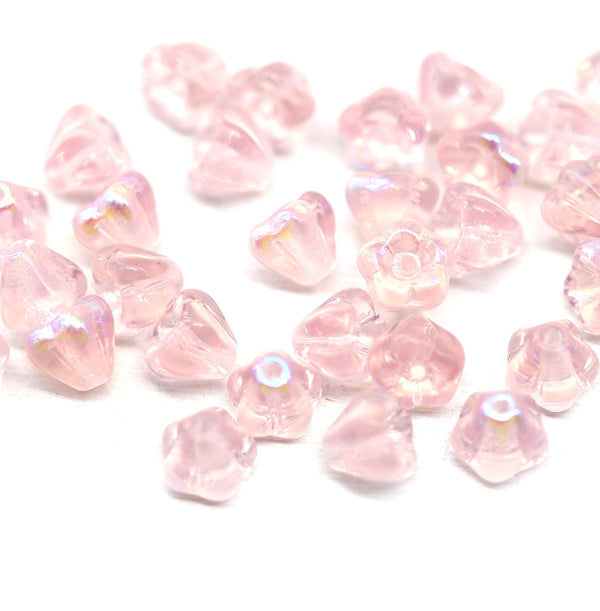 4x6mm Light pink czech glass flower caps, 30pc