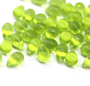 6x9mm Light olive green czech glass teardrop beads 40pc