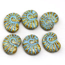 13x17mm Picasso Czech glass ammonite beads, fossil 