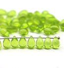 6x9mm Light olive green czech glass teardrop beads 40pc