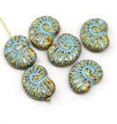 13x17mm Picasso Czech glass ammonite beads, fossil 