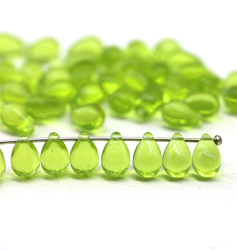 6x9mm Light olive green czech glass teardrop beads 40pc