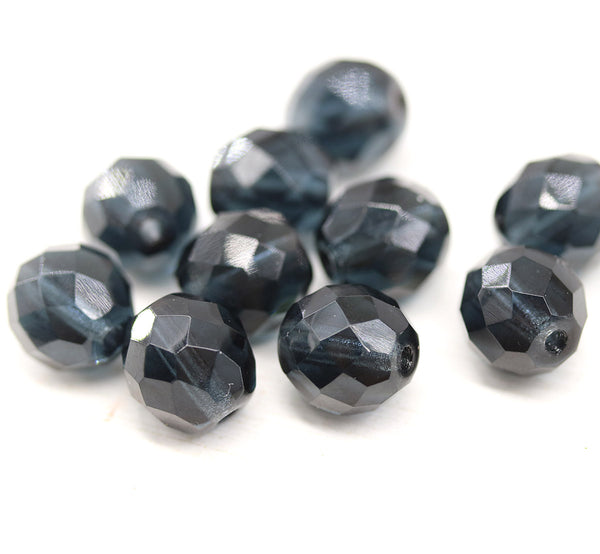 10mm Dark montana blue round czech glass fire polished ball beads - 10Pc