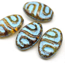 22x14mm Statement oval yellow Czech glass beads with blue ornament
