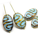 22x14mm Statement oval yellow Czech glass beads with blue ornament