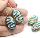 22x14mm Statement oval yellow Czech glass beads with blue ornament