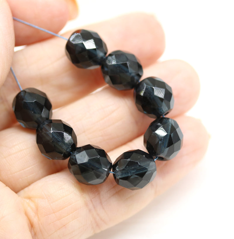 10mm Dark montana blue round czech glass fire polished ball beads - 10Pc