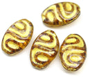 22x14mm Statement oval yellow Czech glass beads with gold ornament
