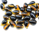 6x9mm Black topaz czech glass teardrop beads 30pc
