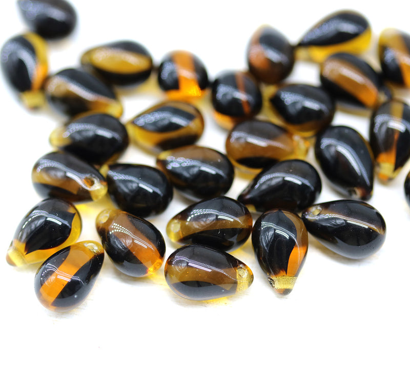 6x9mm Black topaz czech glass teardrop beads 30pc