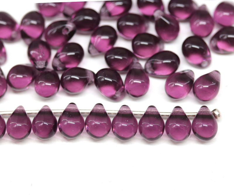 5x7mm Dark purple teardrops czech glass beads - 50pc