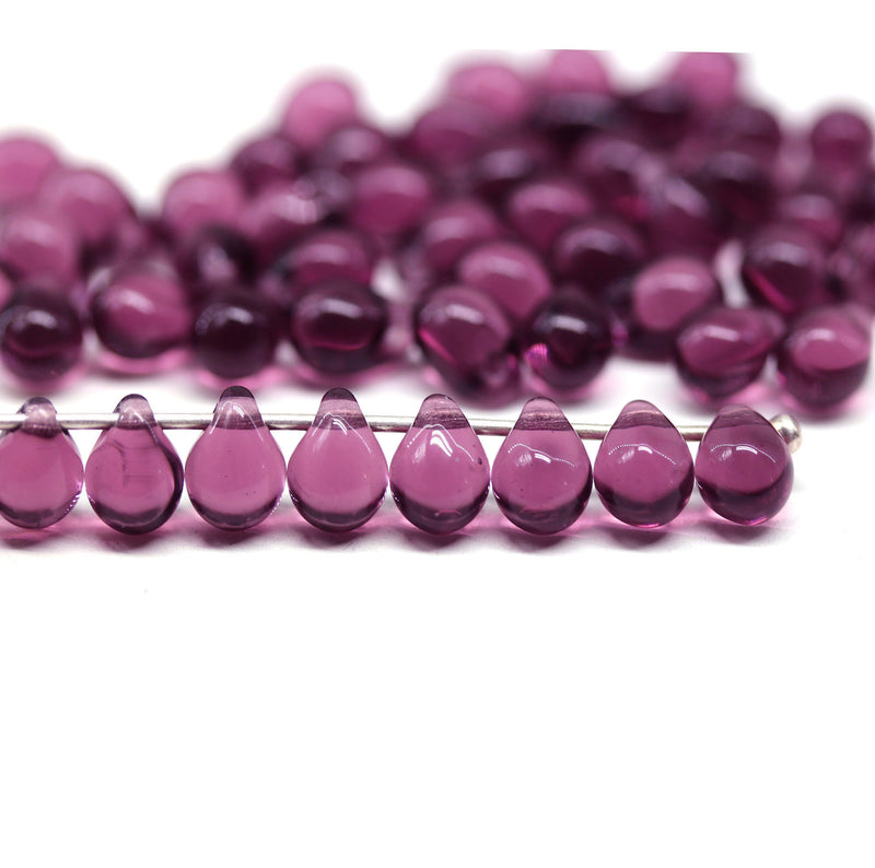 5x7mm Dark purple teardrops czech glass beads - 50pc