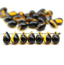 6x9mm Black topaz czech glass teardrop beads 30pc