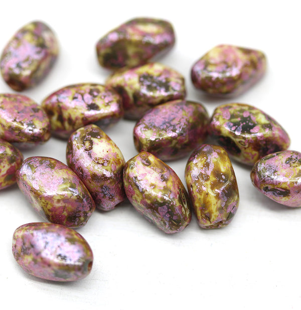 11x7mm Picasso rustic czech glass barrel beads pink luster