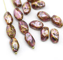 11x7mm Picasso rustic czech glass barrel beads pink luster