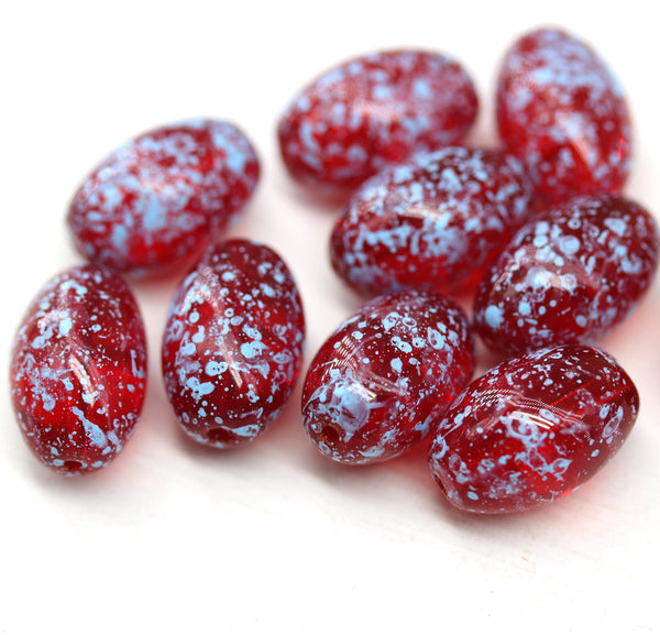 15x10mm Dark red oval Large czech glass barrel beads