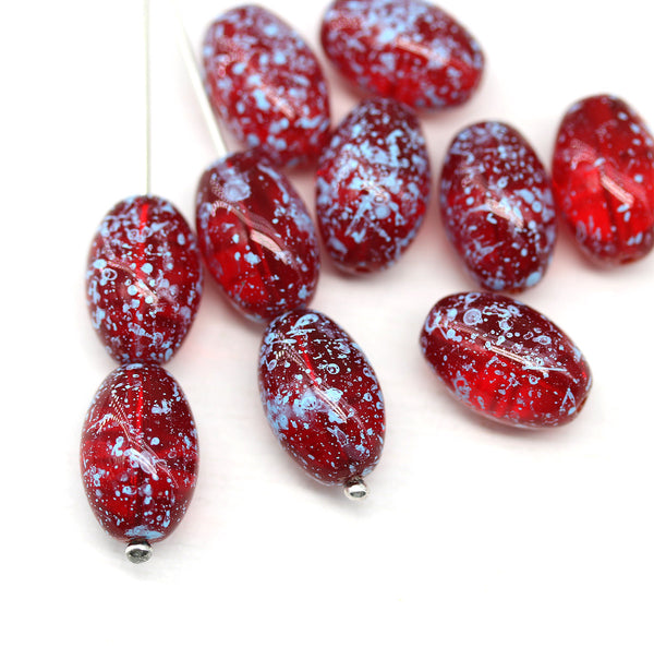 15x10mm Dark red oval Large czech glass barrel beads