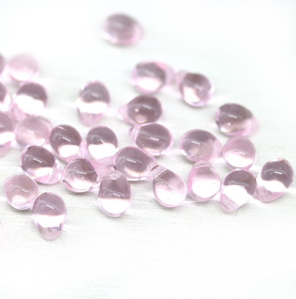 5x7mm Rose pink glass drops, czech teardrop beads - 30pc