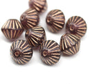 11mm Dark purple czech glass bicone beads copper stripes