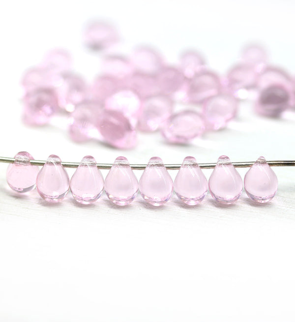 5x7mm Rose pink glass drops, czech teardrop beads - 30pc