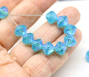 9mm Aqua blue bicone AB finish czech glass beads - 15Pc