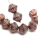 11mm Dark purple czech glass bicone beads copper stripes