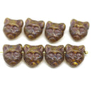 Rustic brown cat head beads, Czech glass feline beads