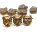 Rustic brown cat head beads, Czech glass feline beads