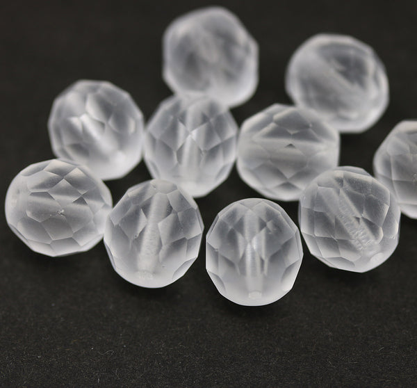 10mm Frosted clear Czech glass fire polished 10pc