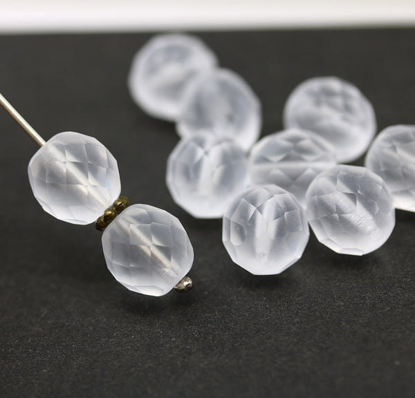 10mm Frosted clear Czech glass fire polished 10pc