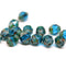 8x6mm Dark aquablue cathedral czech glass barrel picasso beads, 15Pc