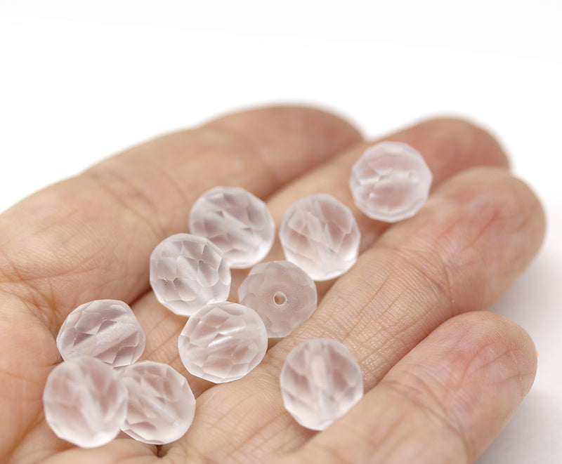 10mm Frosted clear Czech glass fire polished 10pc