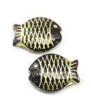 Large fish Dark purple Czech glass pressed beads gold inlays