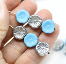 12mm Blue Pansy flower glass beads silver coating - 10pc