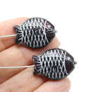  Large fish dark purple Czech glass pressed beads