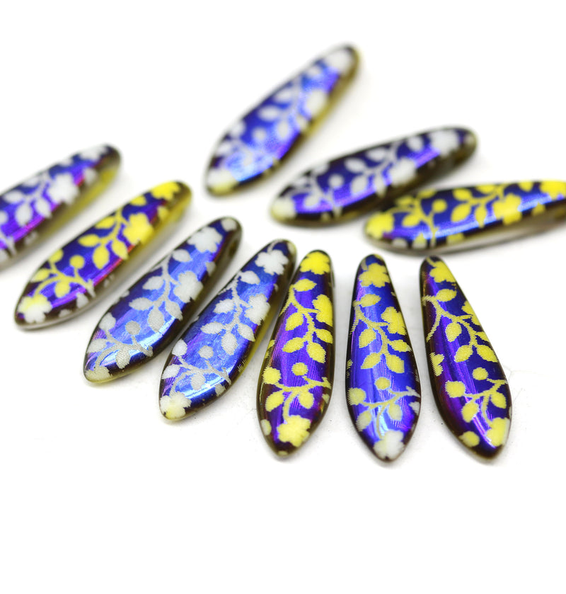 5x16mm Floral ornament dagger czech glass beads - 10pc