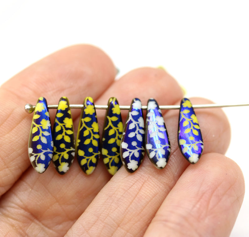 5x16mm Floral ornament dagger czech glass beads - 10pc