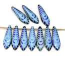 5x16mm Peacock feather ornament dagger czech glass beads - 10pc