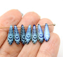 5x16mm Peacock feather ornament dagger czech glass beads - 10pc