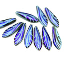 5x16mm Feather ornament blue dagger czech glass beads - 10pc