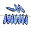 5x16mm Feather ornament blue dagger czech glass beads - 10pc