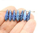 5x16mm Feather ornament blue dagger czech glass beads - 10pc