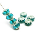 7x10mm Teal crueller rondelle Czech glass beads - 8Pc