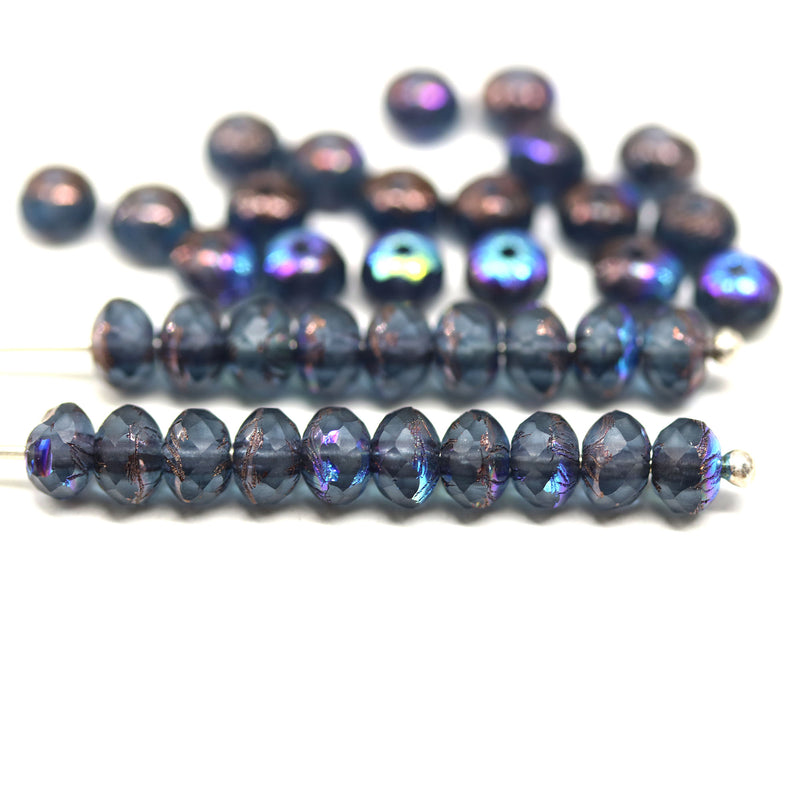 3x5mm Montana blue czech glass beads spacers, luster - 40pc