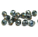 8x6mm Montana blue cathedral czech glass barrel picasso beads, 15Pc